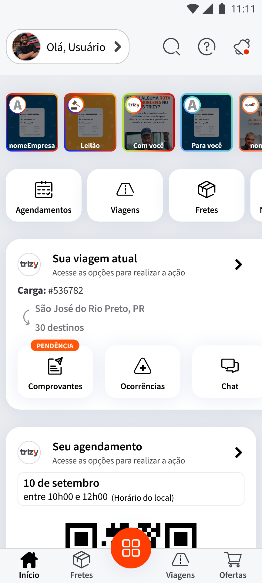 Tela de início do app Trizy